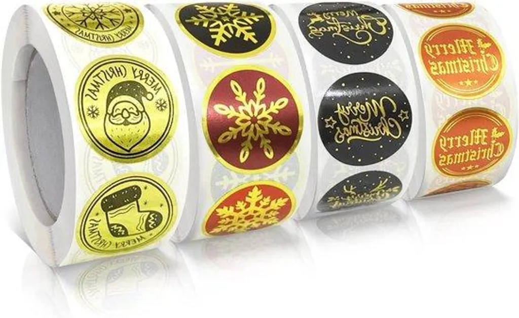 Rouleau Étiquettes de Noël autocollantes : 2000 Stickers Dorés Ronds