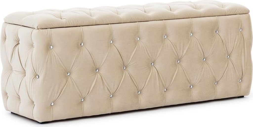 Beiges Chesterfield Schlafzimmer Garnitur Bett Hocker 2x Nachttische