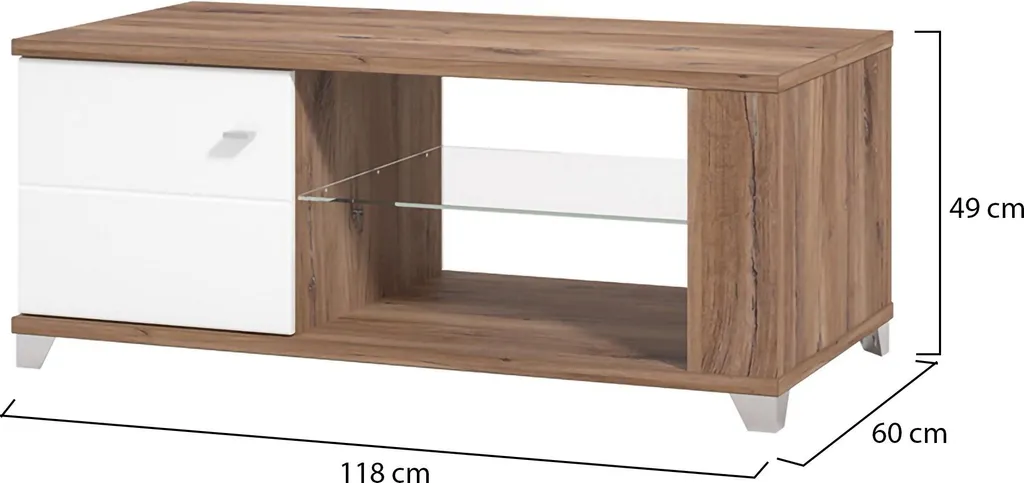 Table basse Treiso pour salon moderne, noyer brun avec triples rangements