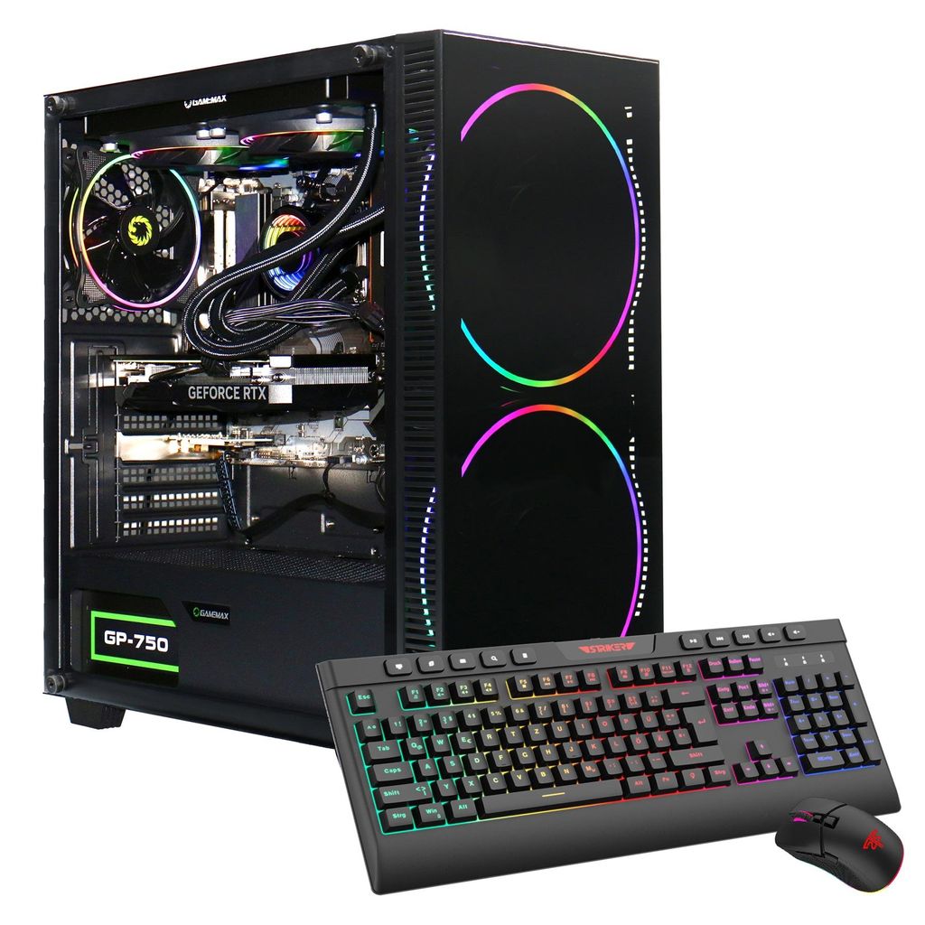 GAMEMAX Gaming-PC Black Hole 7641 Ryzen 5 9600X Wasserkühlung 32GB DDR5 RAM 1TB SSD RTX 5070Ti Windows 11