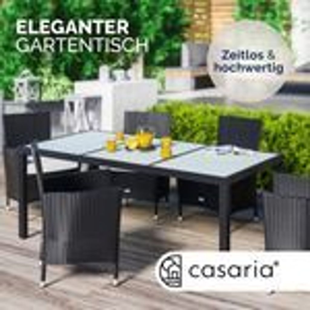 CASARIA Gartentisch Wetterfest 190x90x75cm Polyrattan Höhenverstellbar 5mm Sicherheitsglas Garten Terrasse Esstisch