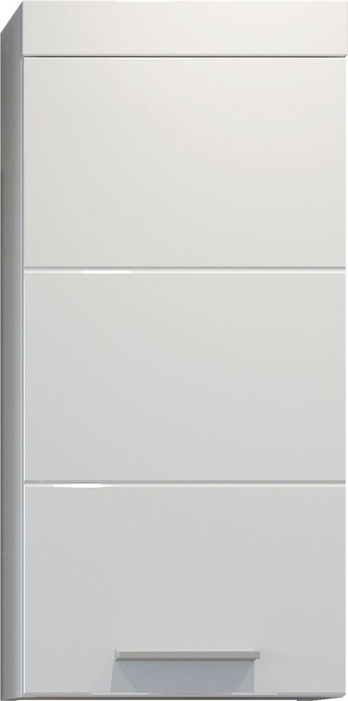 A white hanging storage unit with three distinct sections, presented against a plain white background.