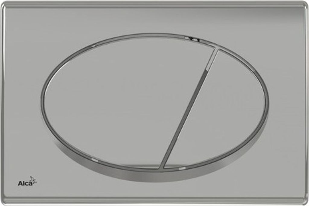A close-up studio shot of a toilet flush plate.