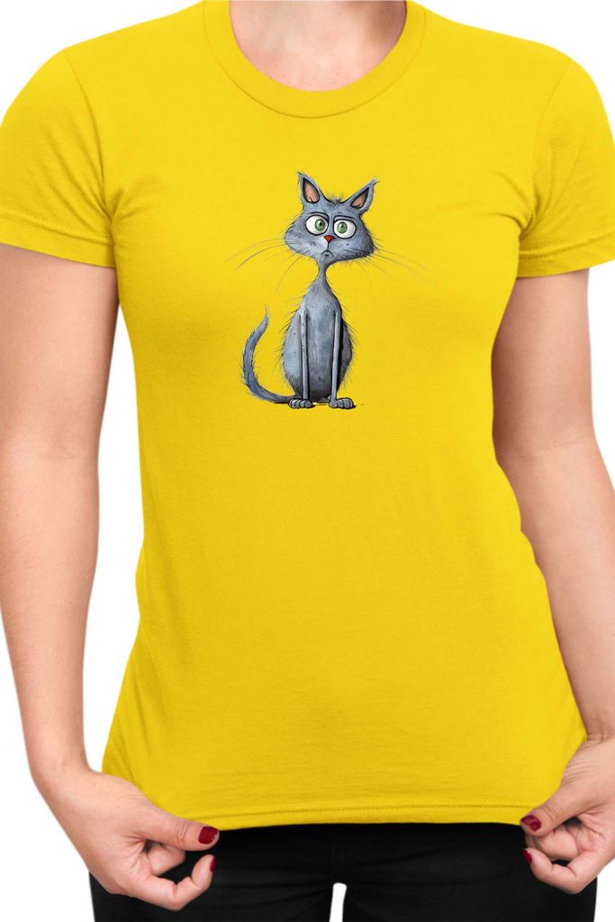 Damen T-Shirt Funny Cats Breeds Blue Cat 027, Lady XL / Gelb