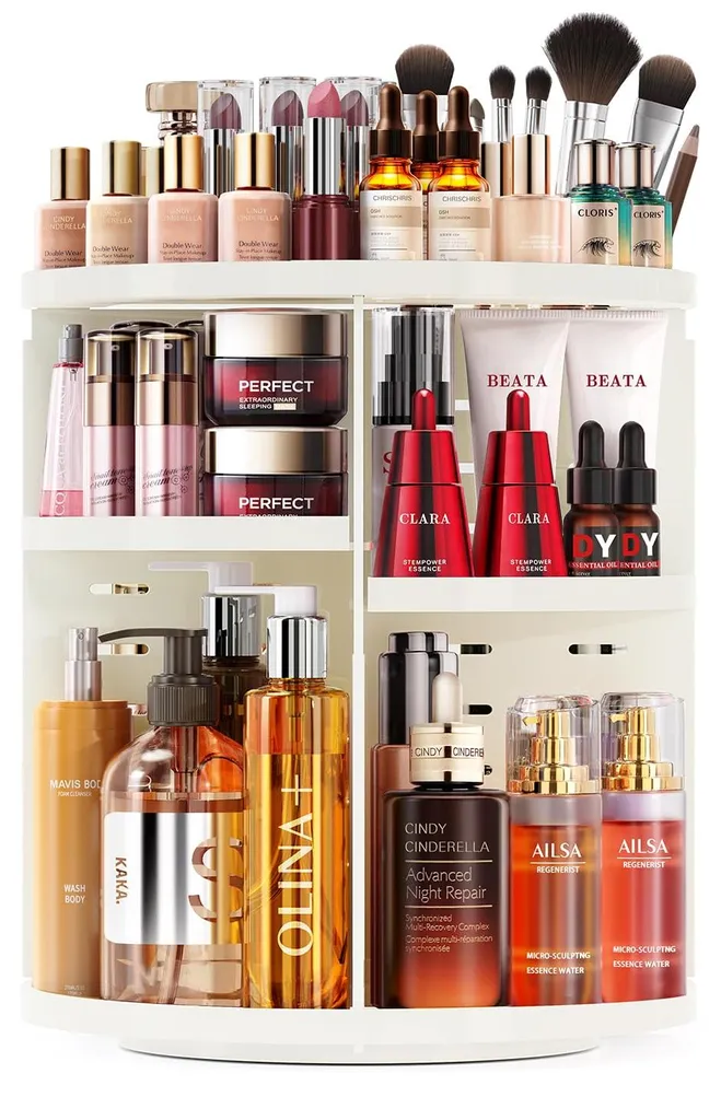 Fini le Désordre avec ce Rangement Maquillage Rotatif Blanc XL