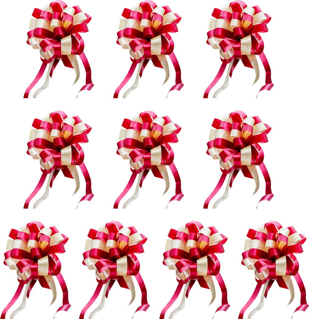 10 pcs Pull Bow Ribbon Romantic Auto Pull Bows handgefertigtes Band für Geschenkverpackung Hochzeiten Partys Dekoration-Beige + Dunkelrot