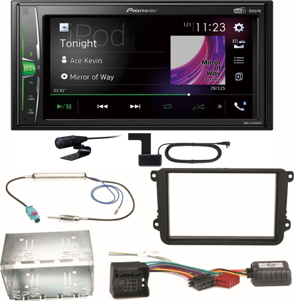 Pioneer DMH-A3300DAB Bluetooth USB Einbauset für Skoda Fabia Roomster Praktik