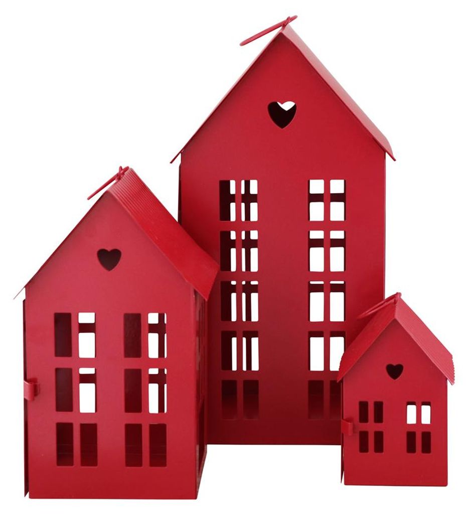 3tlg. Laterne HERZENSHAUS rot Haus Metall Lichterhaus mit Produktbild 