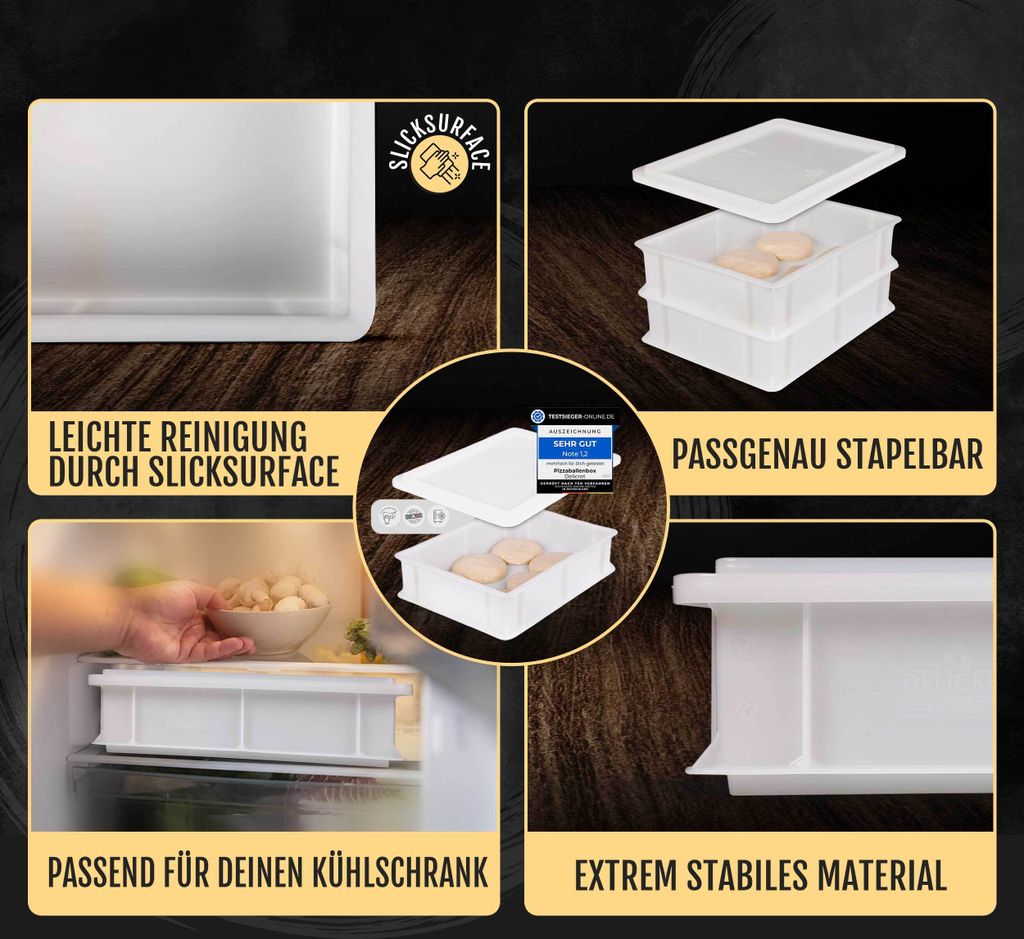 3 Stück Deckel Pizzaballenbox Aufbewahrungsbehälter Pizzatisch 60x40 Gastlando