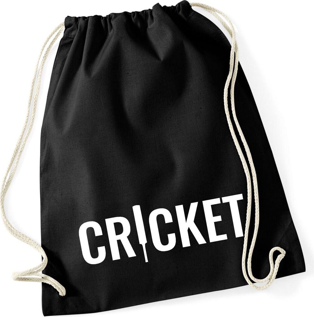 Huuraa Turnbeutel Cricket Schriftzug 12 Liter Black Baumwolle Rucksack Geschenkidee