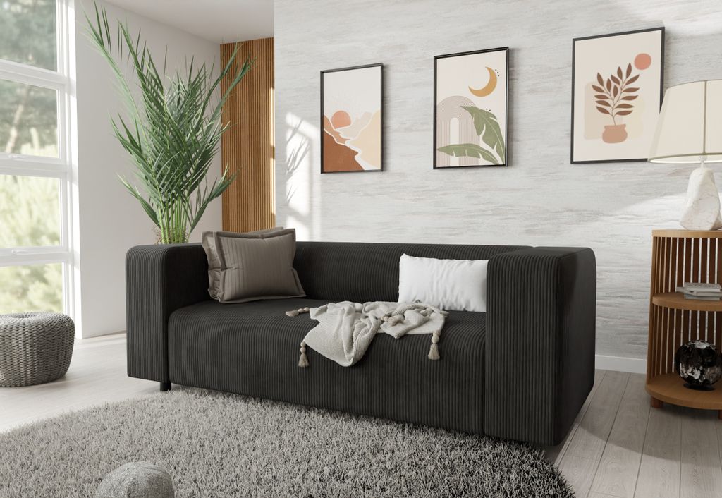 S-STYLE MÖBEL - Malin - Modernes Sofa 2 sitzer aus Schwarz Cord-Stoff mit bequemem Sitz