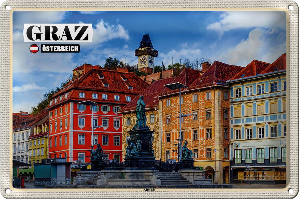 Blechschild Reise Graz Österreich Altstadt Architektur 18x12cm