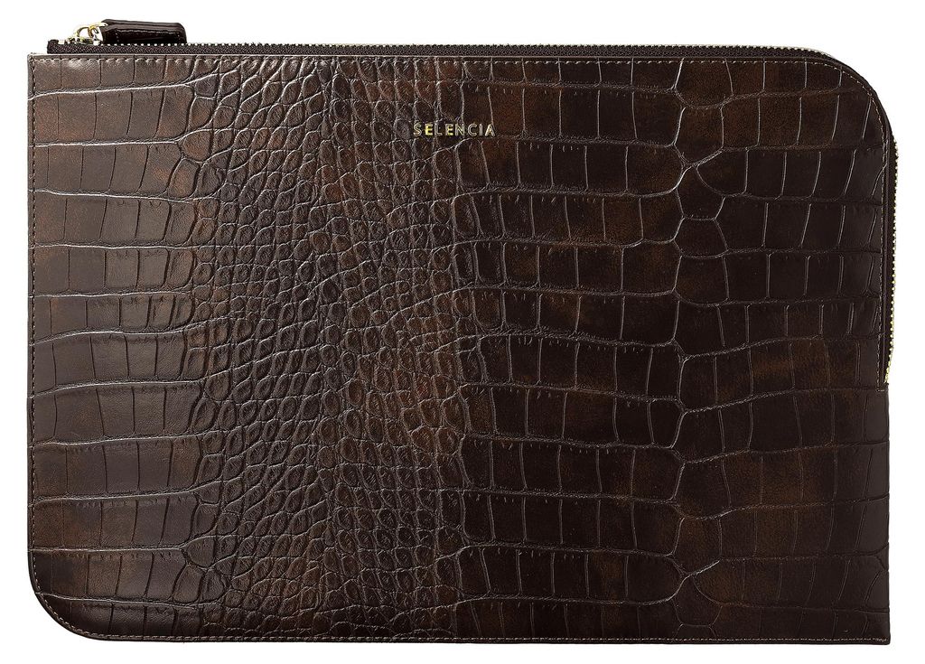 Selencia Croco Laptophoes 14 inch - Laptopsleeve - Choco Productafbeelding 