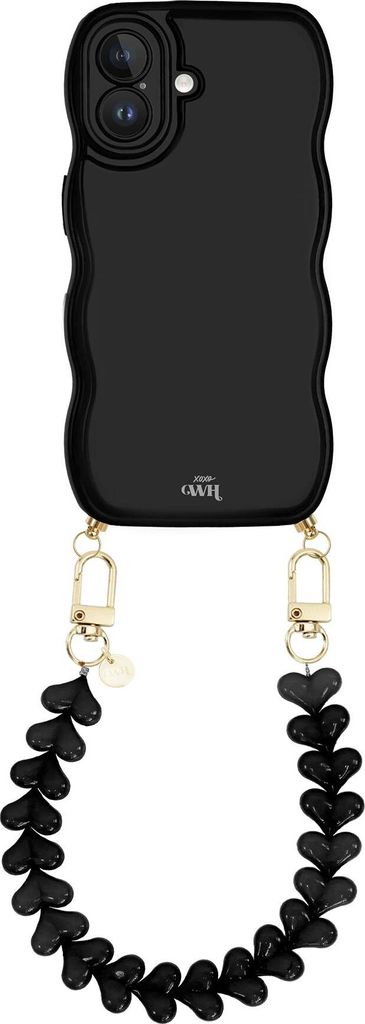 Glossy Wavy Cord Hülle Black - Funky Hearts (black) - Kompatibel mit iPhone 16