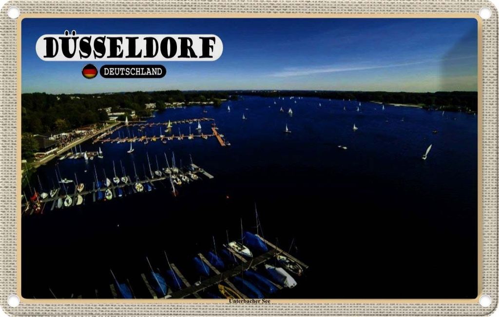 vianmo Blechschild 12x18 cm Düsseldorf Unterbacher See Boot Bildmotiv Reisemotiv Abenteuer Reisen