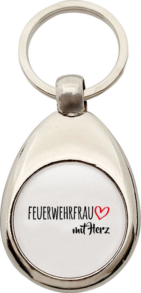 Huuraa Schlüsselanhänger Feuerwehrfrau mit Herz Metall Schlüsselring Einkaufswagenchip Geschenkidee