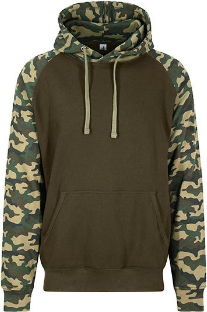 Just Hoods JH009 | Herren Baseball Hoodie / (WRAP)-e Produktion - Farbe: Solid Green/Green Camo - Größe: XL