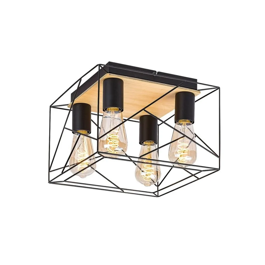 Plafonnier Noir pour Cuisine ou Chambre - Éclairage 4 Ampoules E27 Boire