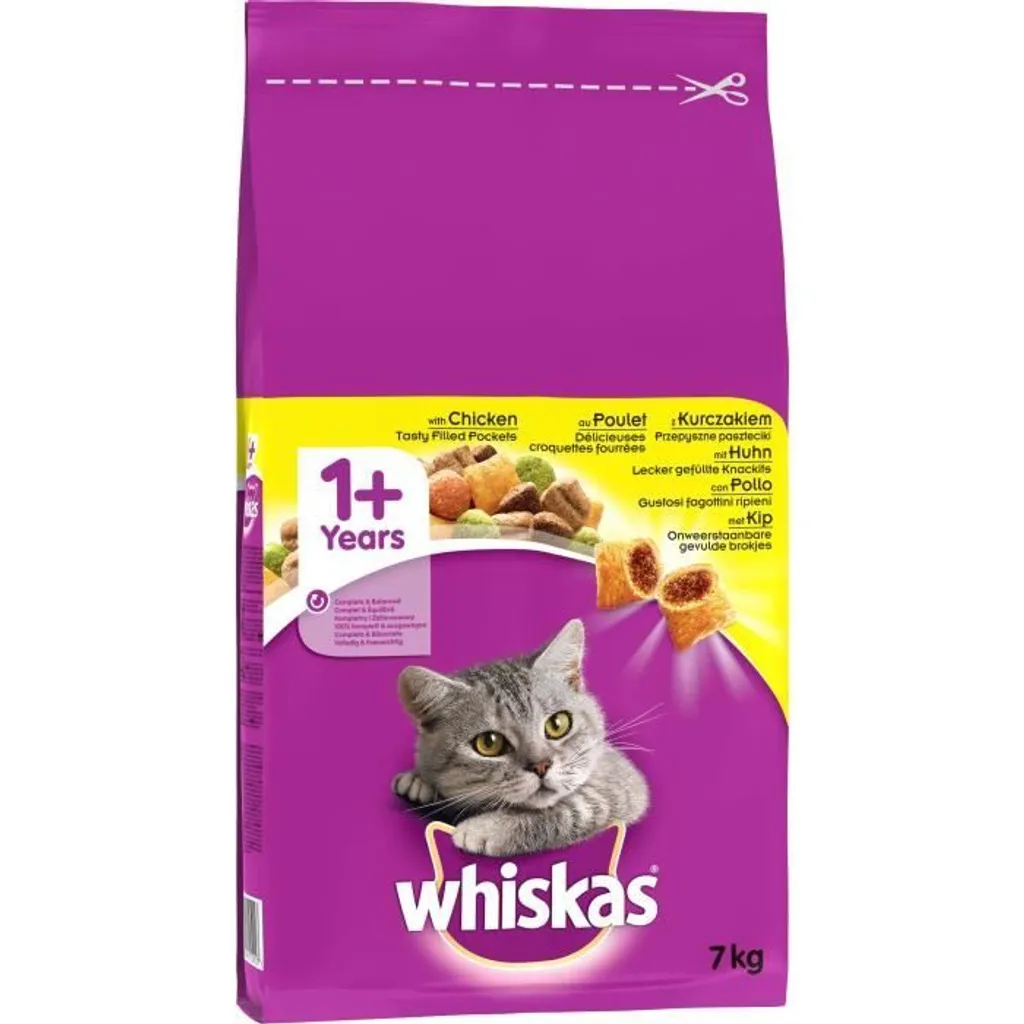 Whiskas Adulto 7kg Pollo - Alimento Secco Completo per Gatti 1+