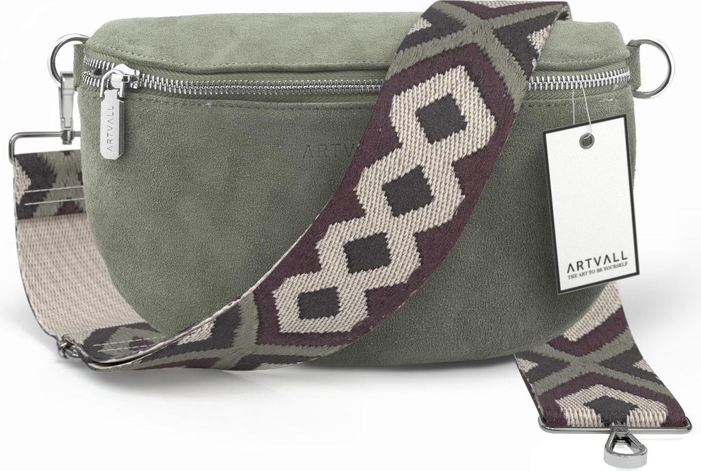 ARTVALL - Umhängetasche aus Wildleder, Klein mit verstellbarem Schultergurt, abnehmbares Taschenband, Crossbody Bag in Grün
