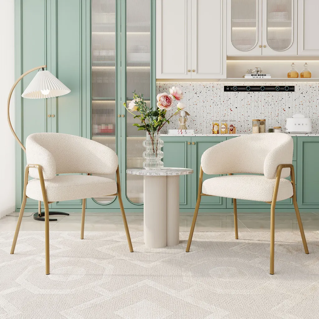 Chaise de salon design velours d'agneau blanc et pieds métal noir (Lot de 2)
