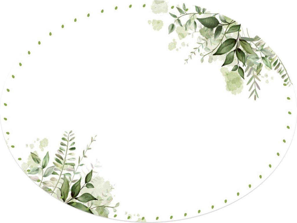 200 Etiketten auf Rolle weiß grün Eukalyptus oval 6x4,5cm
