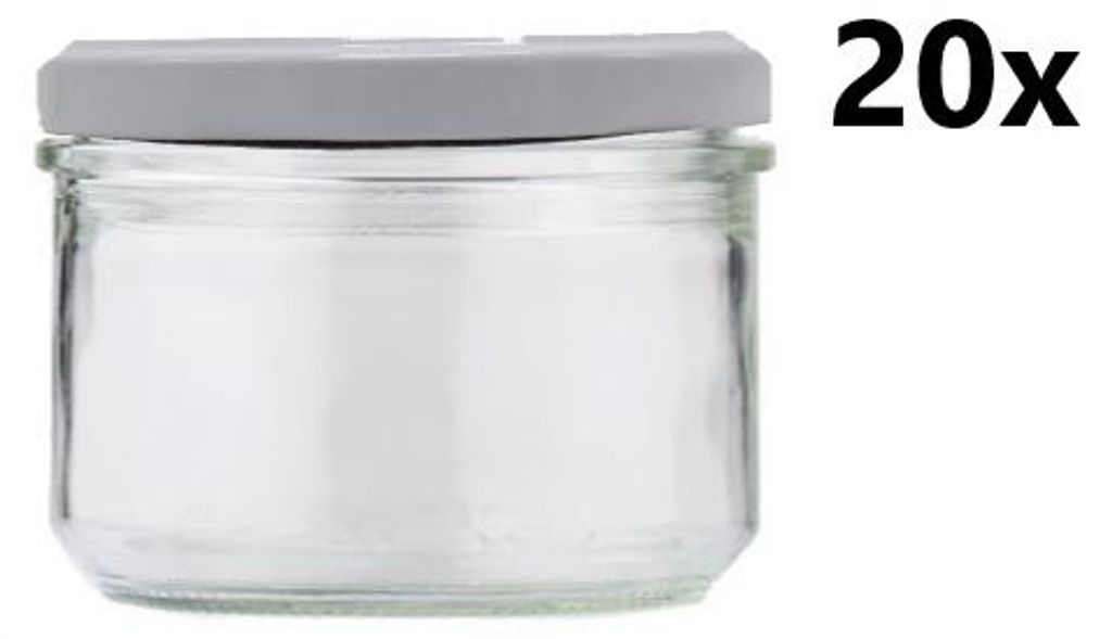 Einmachgläser 262 ml VERRINE STURZ / GERADE klar/transparent 20 Stück INKLUSIVE WEIßEN DECKELN, Anzahl der Teile in der Packung: 20