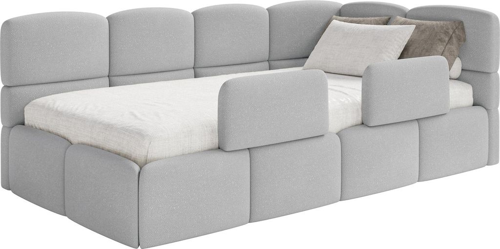 Selsey Cloudy – Kinderbett 120x200, Kopfteil rechts, Matratze & Bettkasten, Chenille Hellgrau
