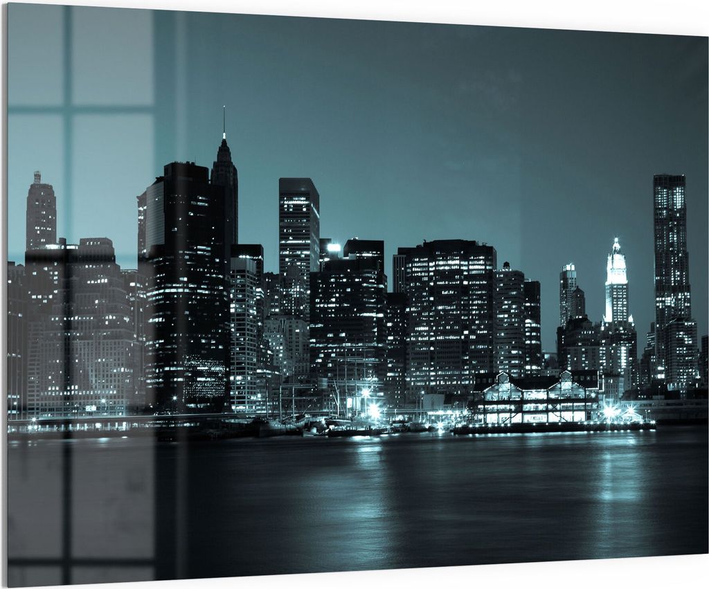 DEQORI Magnettafel Glas 120x90 cm 'Manhattan am Abend' beschreibbar Whiteboard