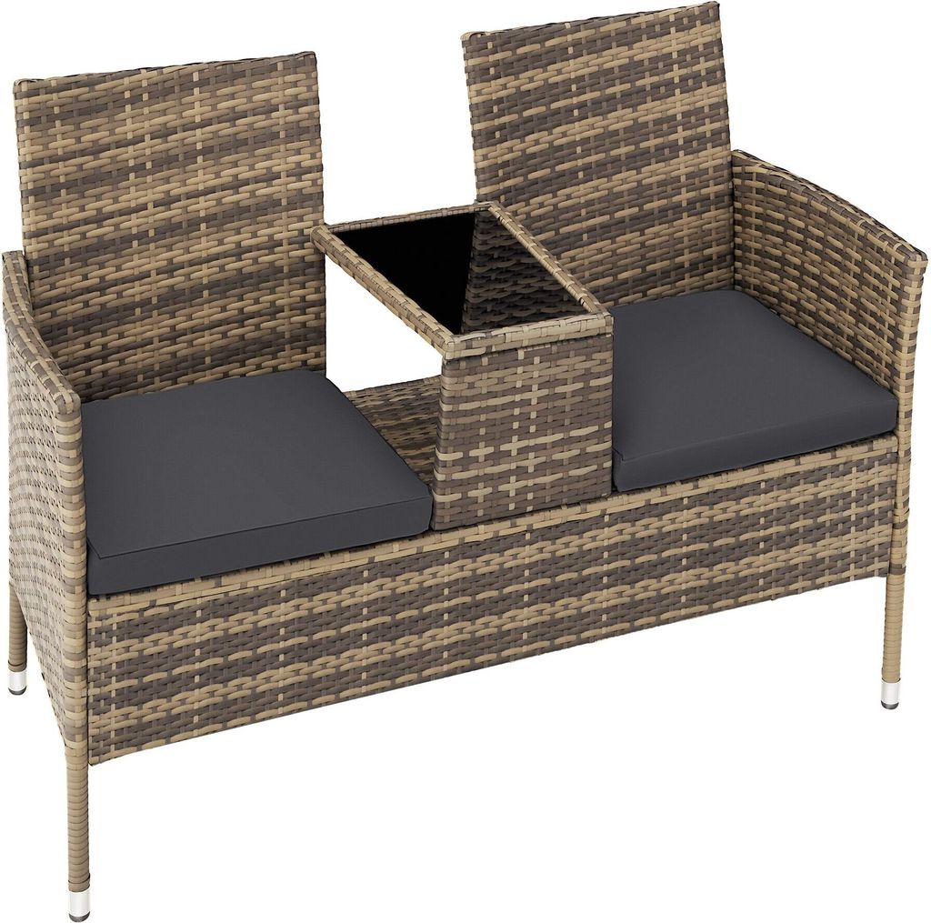 tectake Rattan Gartensitzbank Narbonne 2-Sitzer 131 x 59 x 82 cm