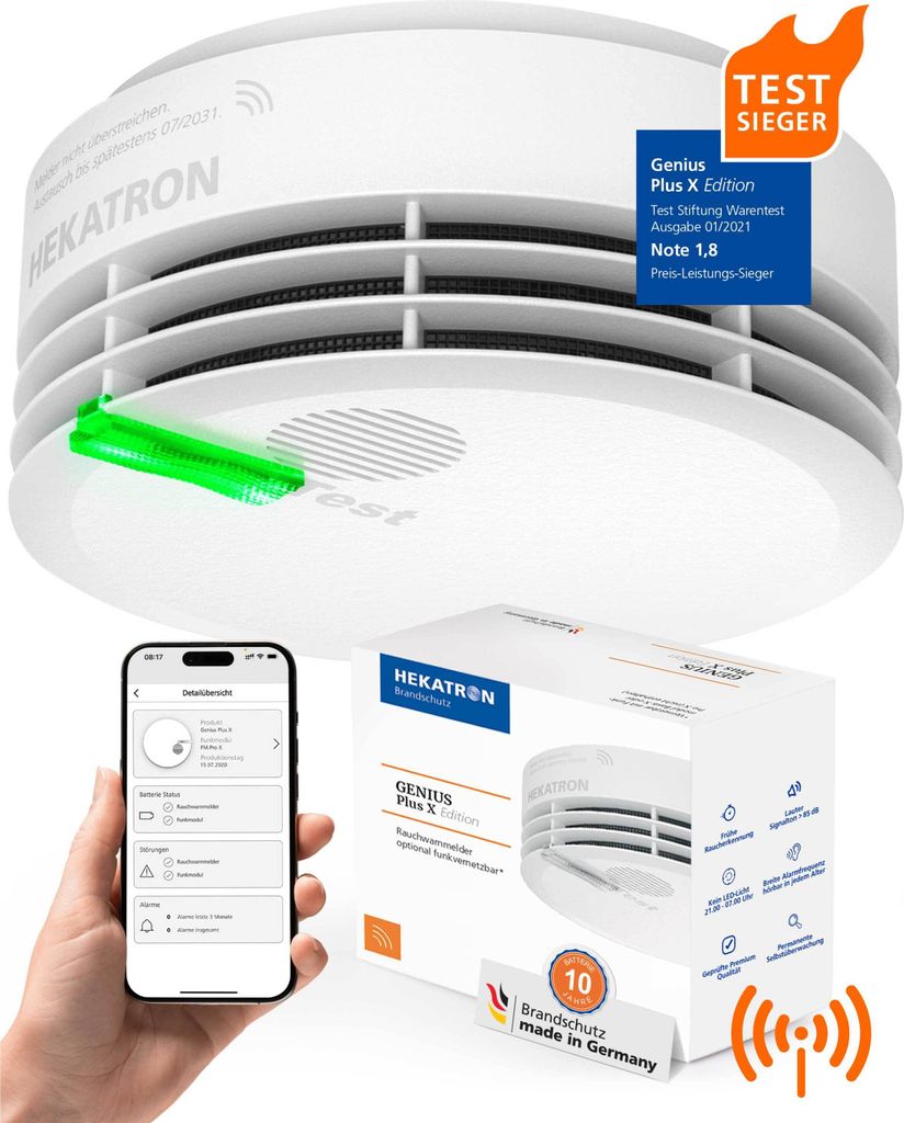 Hekatron Genius Plus X – Funk-Rauchmelder 10 Jahre Batterie Produktbild 