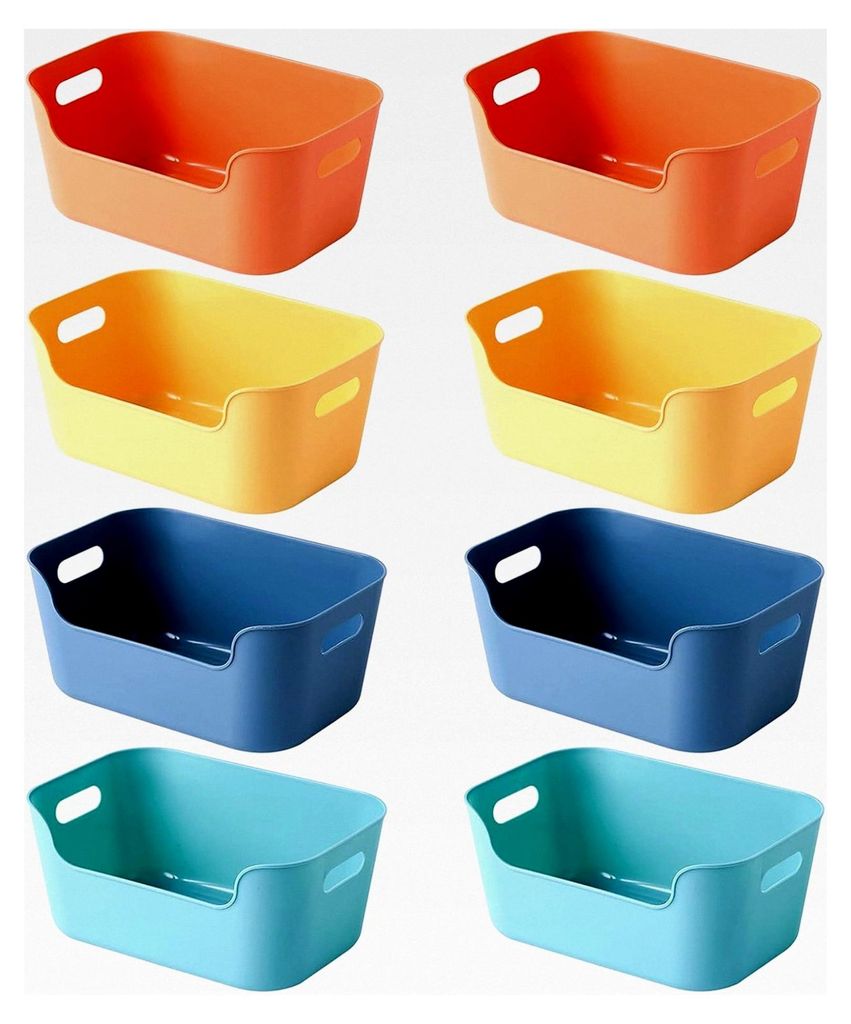 Plastikkorb, 8-teiliges stapelbares Aufbewahrungssystem, Kunststoff-Organizer für Küche, rechteckiger Korb für Schrank, Büro, Bad, Kleidung (4 ...