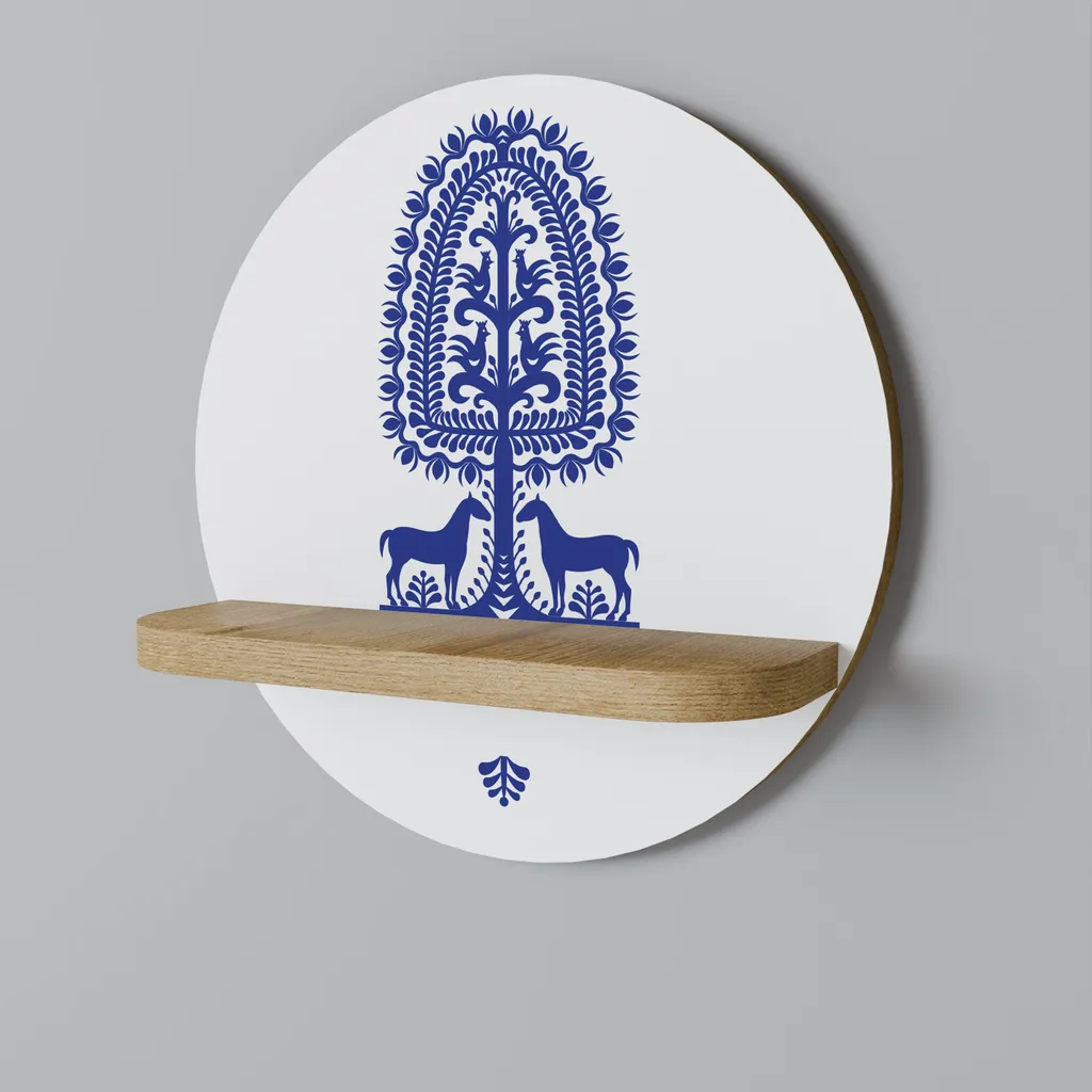 Étagère ronde pour salon style art populaire polonais bois coloré
