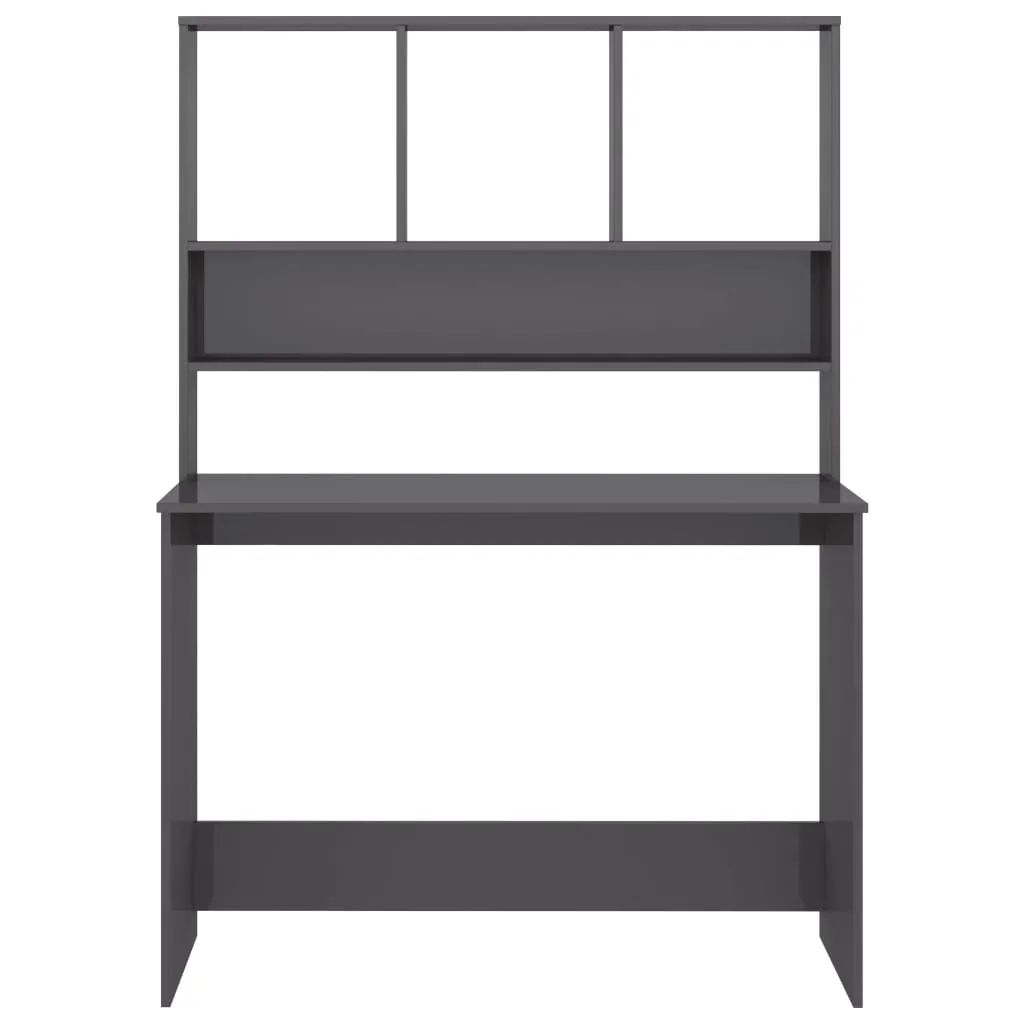 Poste de travail complet avec bibliothèque intégrée gris brillant 110cm - 4