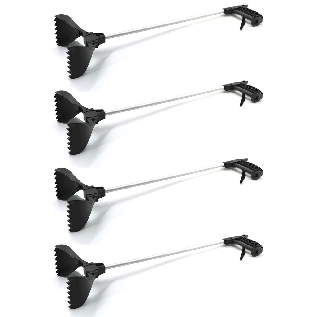 4er Set Universal Greifzange mit Schaufel Alu Müllzange Greifarm Abfall Müll Greifer Zange Greifhilfe Müllgreifer Aufhebehilfe Müllsammler Grei...