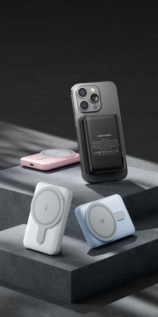 Vention FHSB0 5000mAh 20W magnetic powerbank+ USB-A to USB-C cable (black)