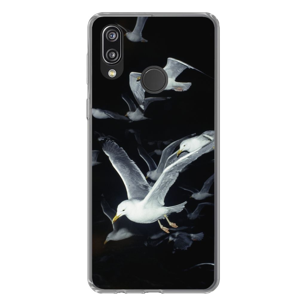 MuchoWow Handyhülle Schutzhülle Hülle für Huawei P20 Lite (2020) Vogel - Schwarz - Schwarm Silikon Softcase Handy Hülle - Kartenhalter