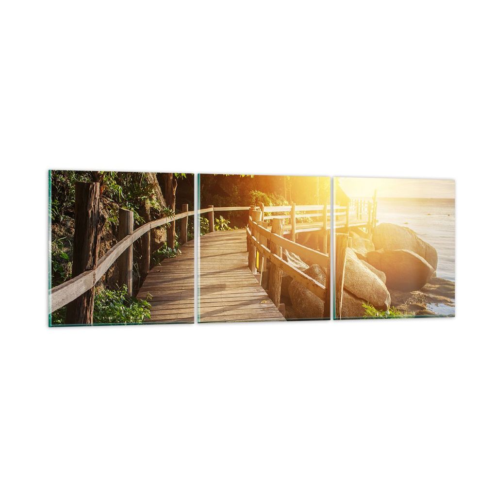 Bilder auf glas - Brücke Meer Welle - 150x50cm - Glasbilder - Wandbilder - Kunstdruck - zum Aufhängen bereit - Wanddekoration aus Glas - Glas Bil...