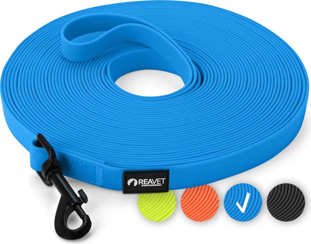 REAVET Schleppleine für Hunde 15 Meter, Blau I Robuste & wasserfeste Hundeleine lang I Übungsleine mit Griff, Trainingsleine Laufleine für groß...