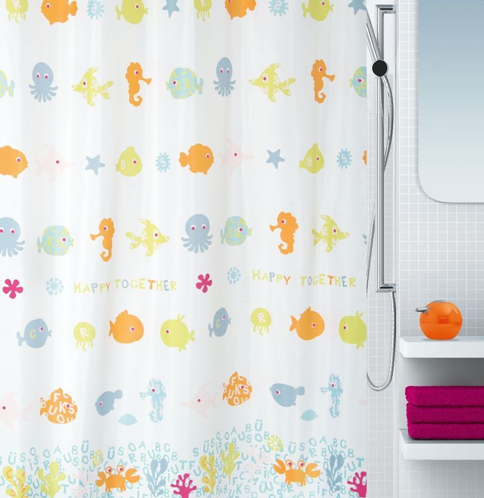 Spirella Duschvorhang Textil Meer, vers. Designs Farbe: Happy Fish multicolor