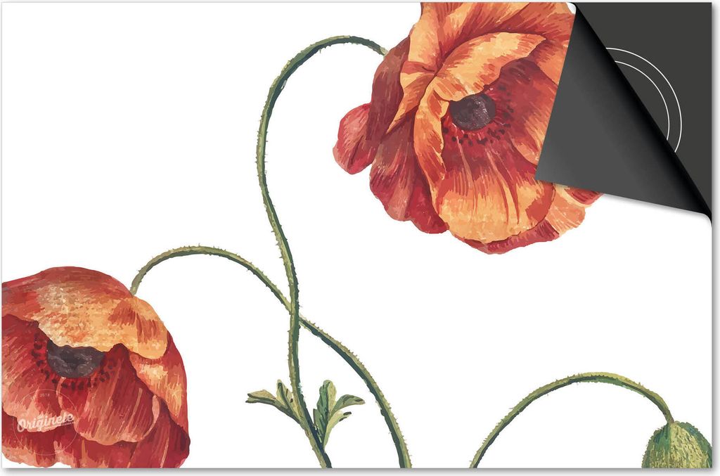 Induktionsschutz 83x51,5 - abdeckplatte Induktion matt- Dietrix Kochfeldschutz- DELUXE - Botanical - Mohnblumen auf Weiß