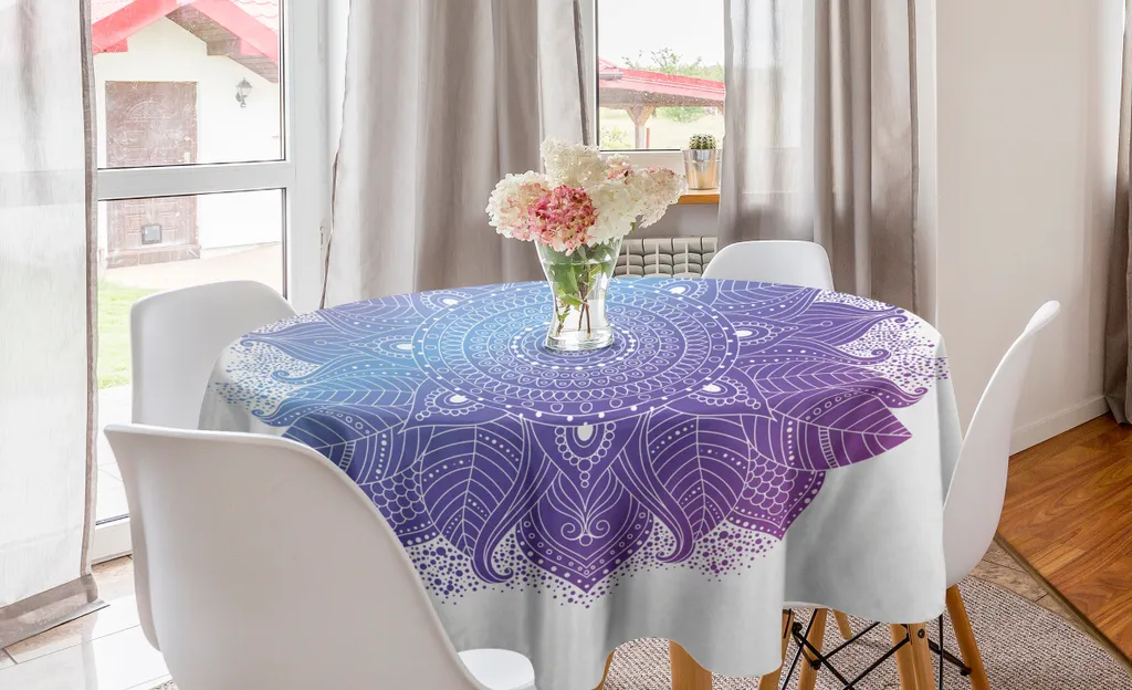 Tovaglia Rotonda Mandala Meditativa 150 cm | Blu e Azzurro Zen