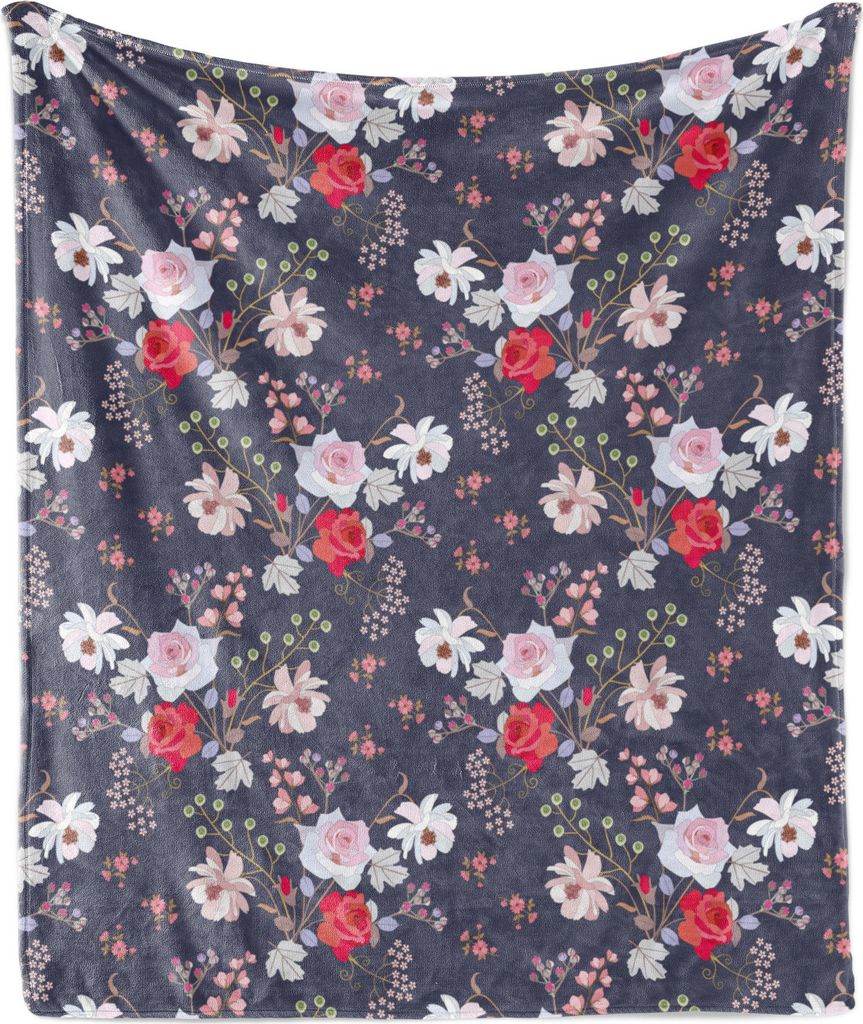 ABAKUHAUS Blumen Weich Flanell Fleece Decke, Vintage Art-Blumen-Blumenstrauß, Gemütlicher Plüsch für den Innen- und Außenbereich, 125 x 175 cm...