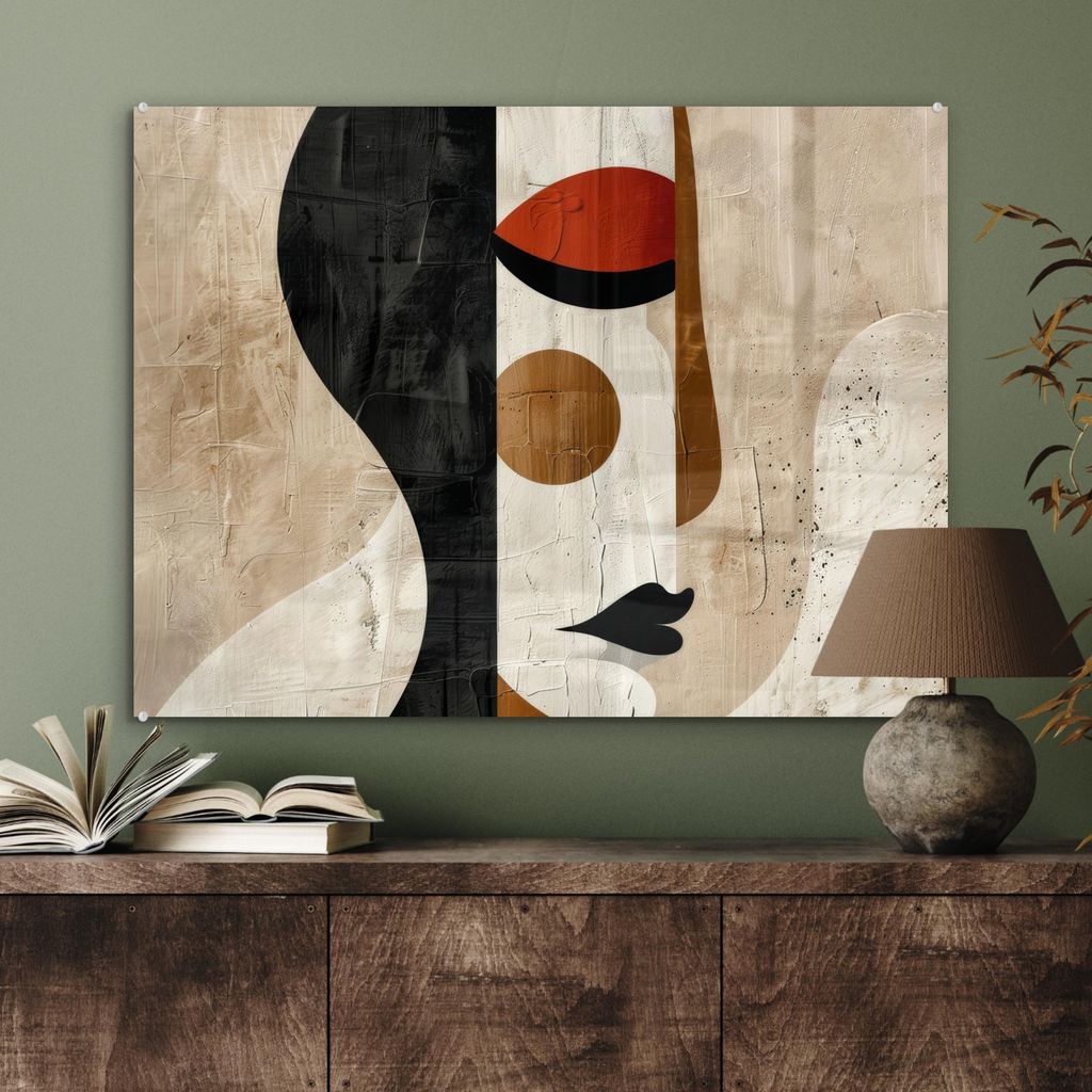 MuchoWow Glasbilder - Bilder auf Wandbild - Foto auf Glas Gesicht - Abstrakt - Kunst - Formen 80x60 cm Wanddekoration aus Glas - Acrylglasbild - Ac...