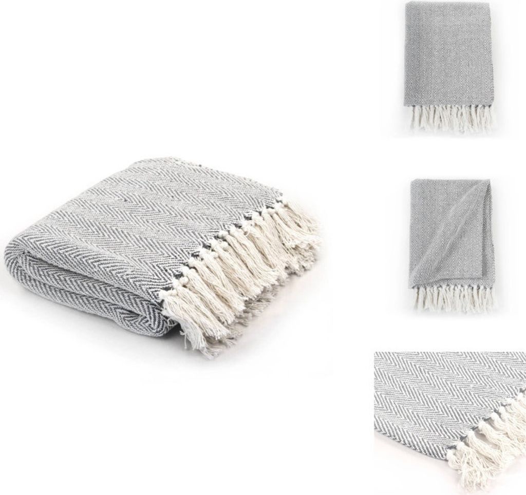 vidaXL Überwurf Baumwolle Fischgrätenmuster 125x150 cm Grau - Decken