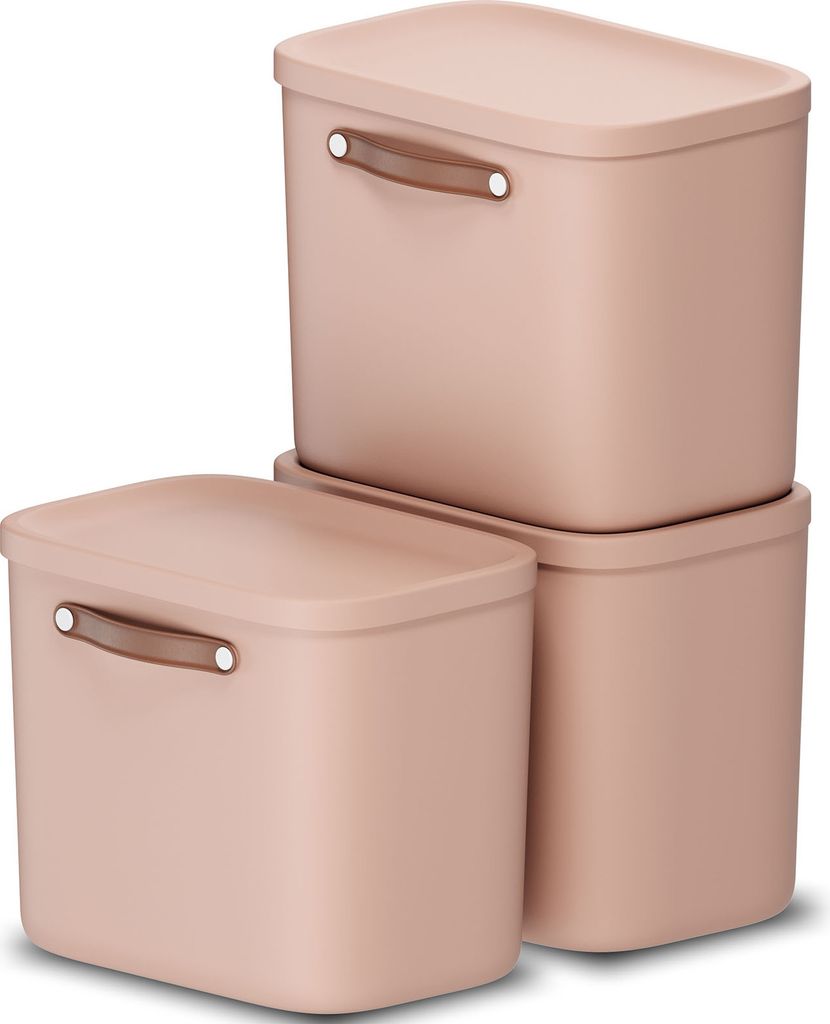 Rotho Aufbewahrungsbox 3er-Set 25L Maloja - Kunststoffbox 40 x 23,5 x 34 cm - Box mit Deckel - Stapelbox sicher verschließbar - Plastikbox