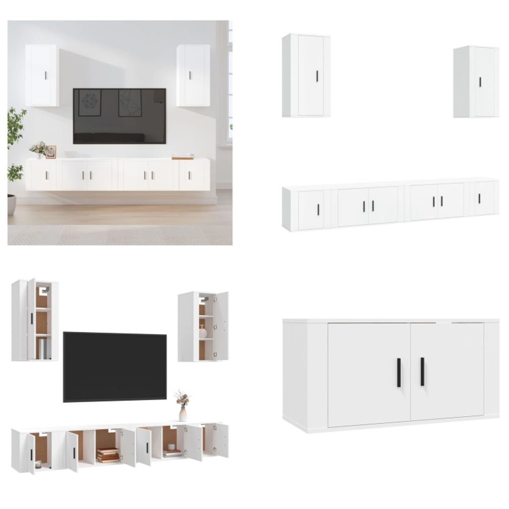 vidaXL 6 tlg. TV Schrank Set Weiß Holzwerkstoff - TV-Schrank-Set - TV-Schrank-Sets - Wohnwand - Schrankwand