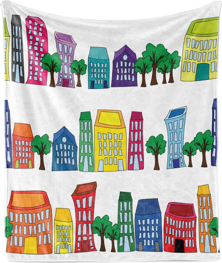 ABAKUHAUS Die Architektur Weich Flanell Fleece Decke, Moderne Gebäude Bäume, Gemütlicher Plüsch für den Innen- und Außenbereich, 125 x 175 cm...