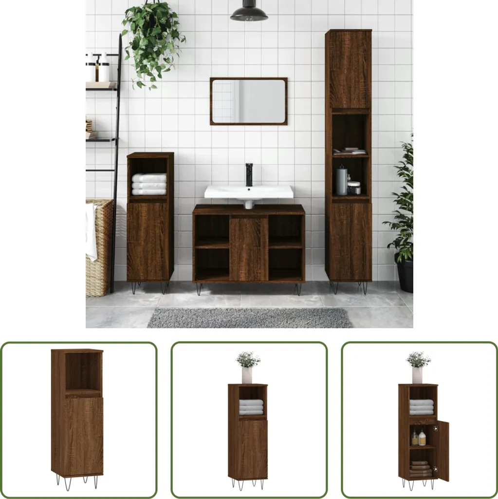 Armadietto a Colonna Bagno 30x30x100 Rovere Marrone The Living Store