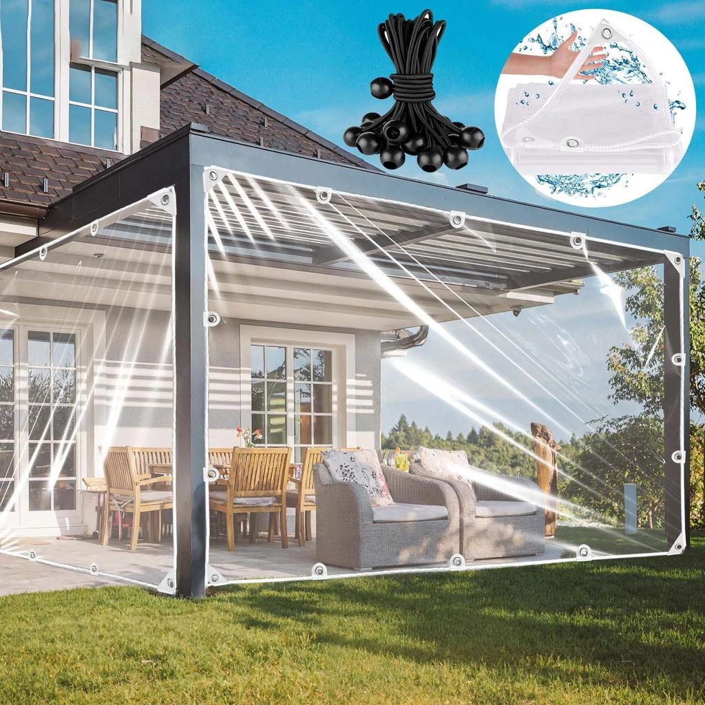 Transparente Plane Wasserdicht mit ösen Verstärkung, Abdeckplane Zeltplane Wasserdicht mit Schwarzen Ballseilen, PVC Abdeckplane Regenschutz für...